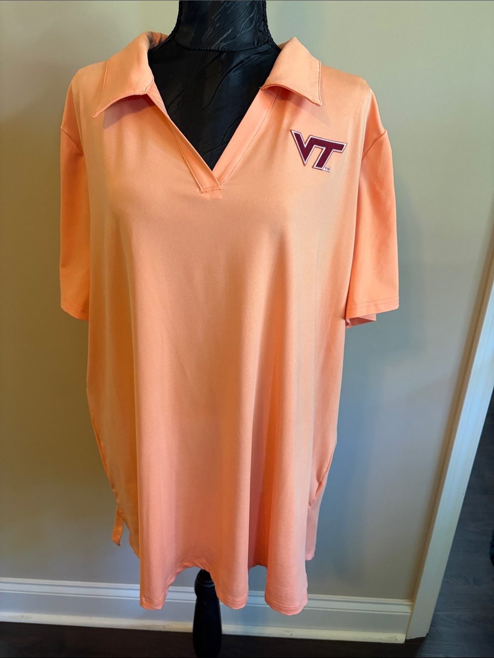 Virginia Tech Short-Sleeve V-Neck Polo Top with VT Chest Logo